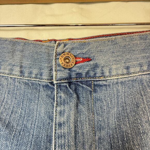 VTG Y2k TOMMY HILFIGER Size 16 Jean Shorts '04 HiRise 4"inseam Logo Preppy Denim - Picture 9 of 13